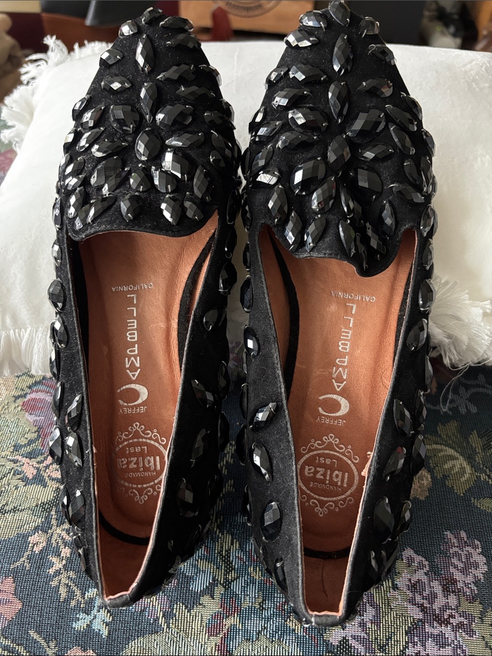 Jeffrey Campbell Elegant Black Jeweled Pointed Flats 8.5
